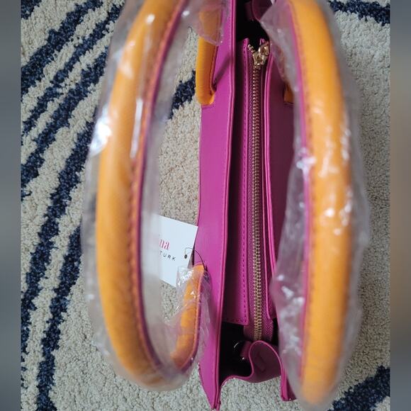 Trina Turk Colorblock Shoulder Bag Tangerine Pink Beachy - Picture 5 of 8